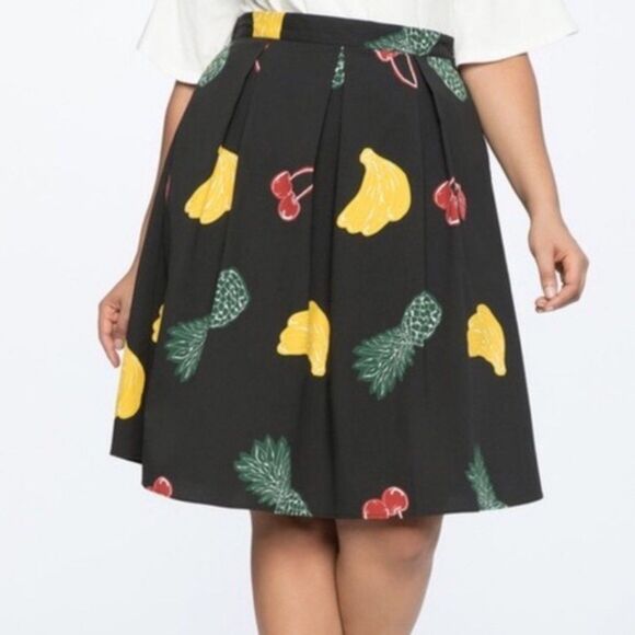 Eloquii A-Line Pleated Skirt Fruit Print Twee Skater Cherry Tropical Size 20 - Picture 1 of 6